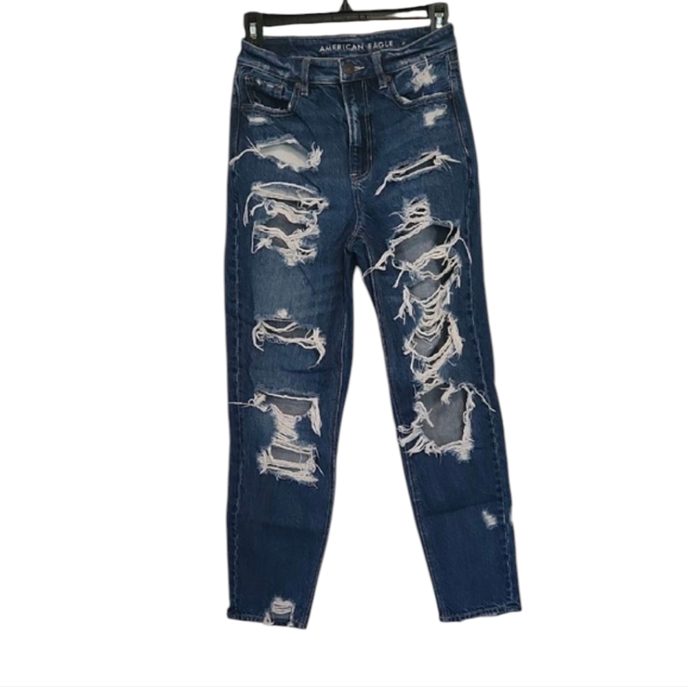American Eagle Outfitters Women's Ripped Dark Blue Jeans Size 0